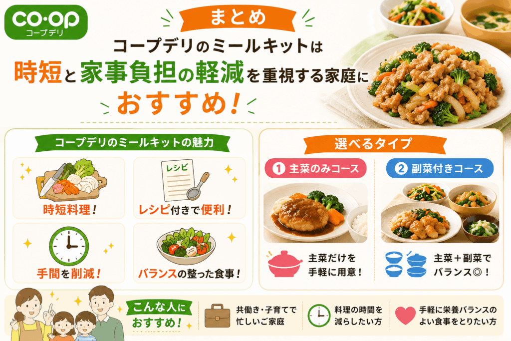 コープデリのミールキットは時短と家事負担の軽減を重視する家庭におすすめ