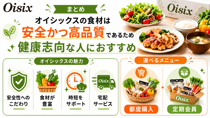 まとめ:オイシックスの食材は安全かつ高品質であるため健康志向な人におすすめ