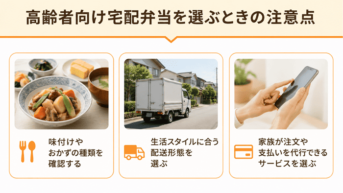 高齢者向け宅配弁当を選ぶときの注意点