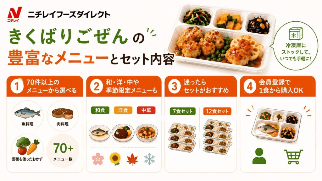きくばりごぜんの豊富なメニューとセット内容 